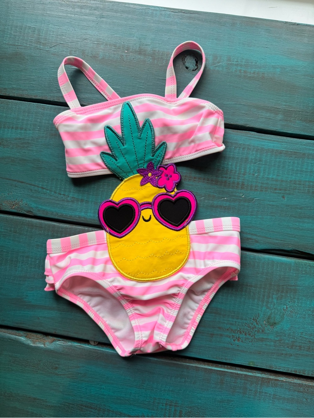 Koala Kids Pink & White Striped Pineapple One-Piece Swim
